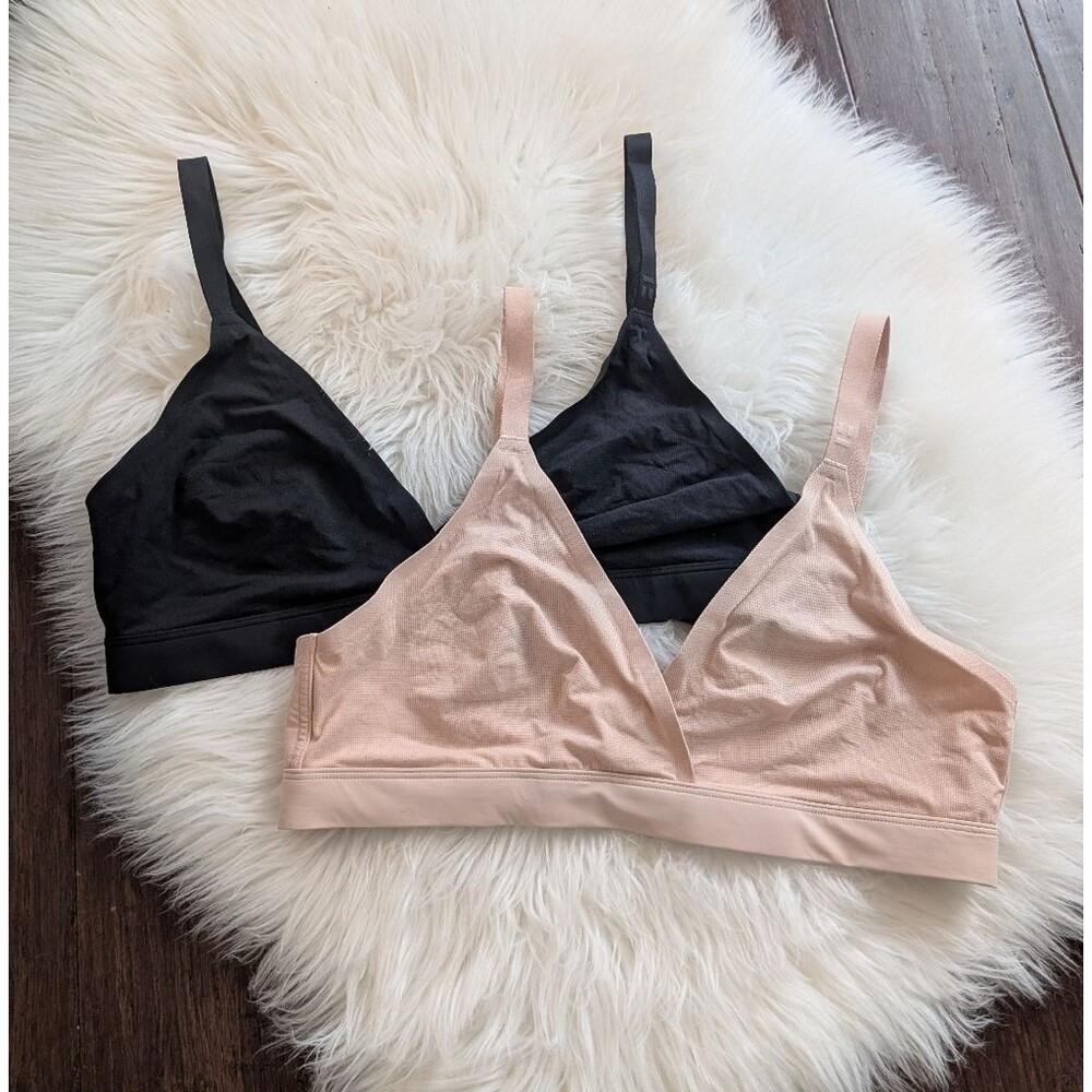 Bundle! 2 Tommy John Wireless Air Bralettes Black Beige L Large